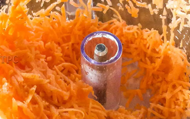 carrot grated using a food processor for moist carrot cake