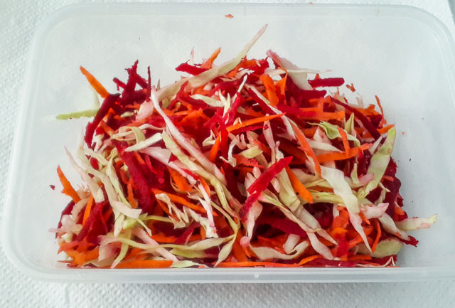 Pretty, sweet, crunchy, earthy, beetroot coleslaw