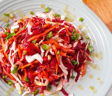 Pretty, sweet, crunchy, earthy, beetroot coleslaw