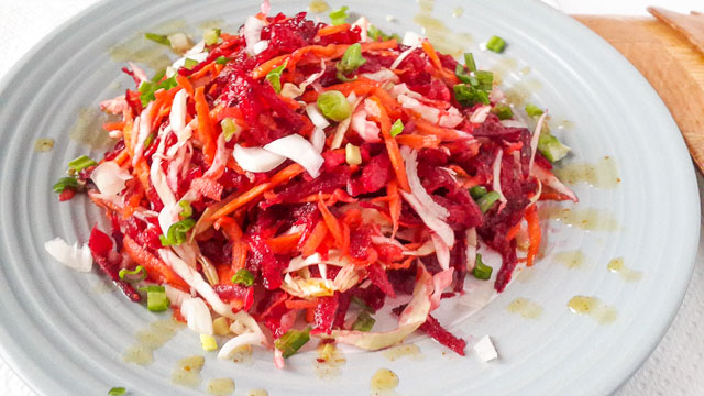 Pretty, sweet, crunchy, earthy, beetroot coleslaw