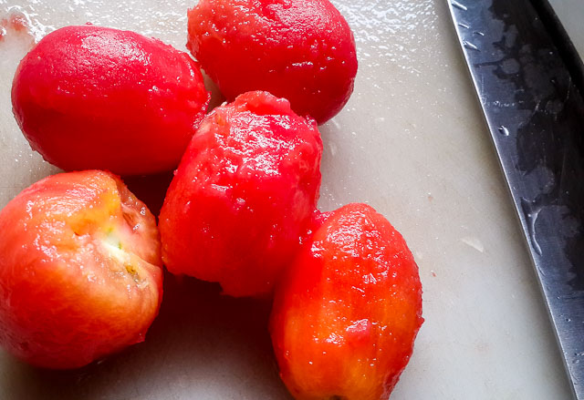 peeled tomatoes for mackerel pan frying for mackerel in tomato sauce