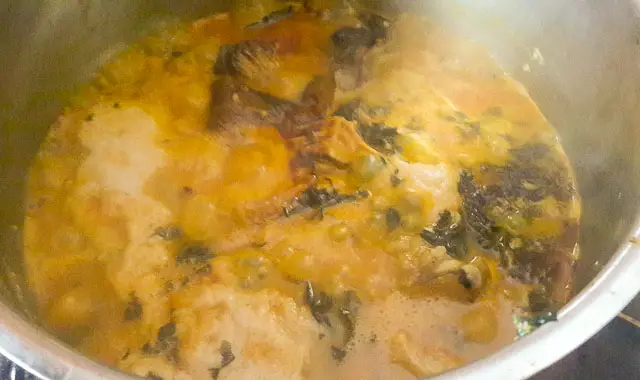 Bitter leaf soup (onugbu soup) in a pot