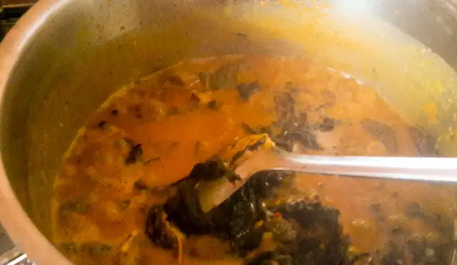 Bitter leaf soup (onugbu soup) in a pot