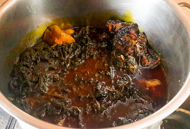 Bitter leaf soup (onugbu soup) in a pot