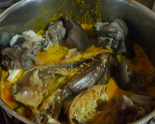 meat and dry fish added to ofe awa, awa soup