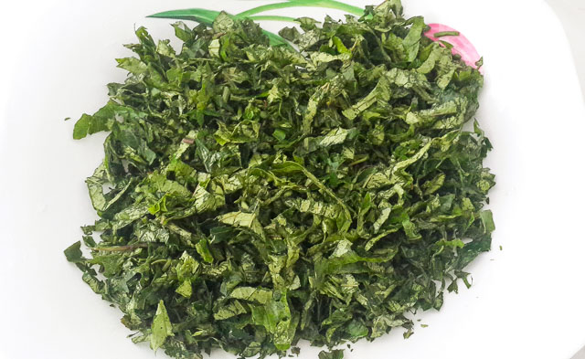 shredded ugu for plantains porridge