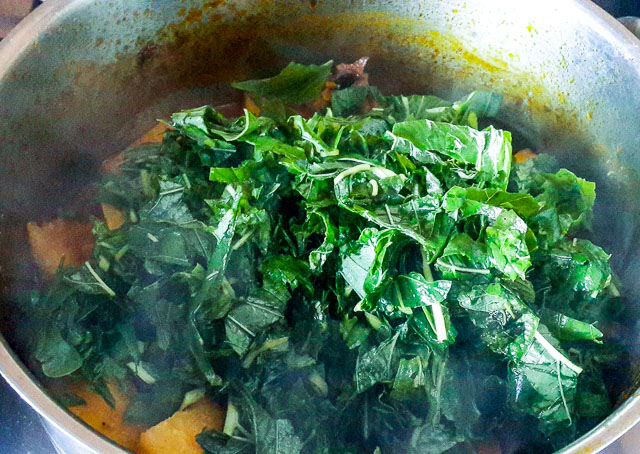 yam, oil and vegetable in a pot for vegetable yam