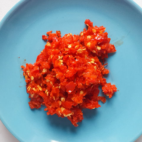 chopped scotch bonnet for vegetable yam-