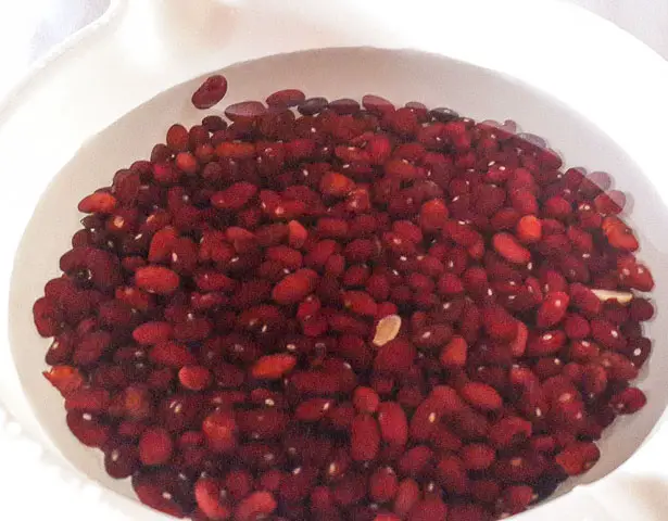 red kidney beans soaking for Jamaican rice and peas