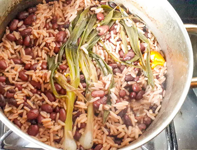Flavour infused Jamaican rice and peas in a pot