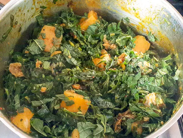 Vegetable Yam porridge ln a pot
