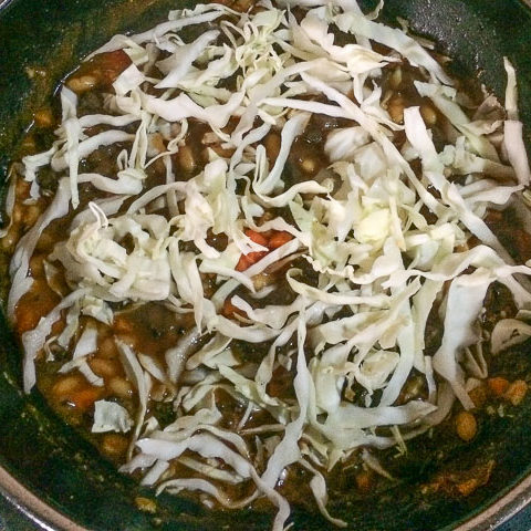 Beef liver sauce cooking in a sauce pan