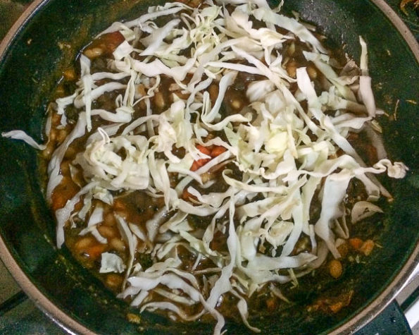 Beef liver sauce cooking in a sauce pan