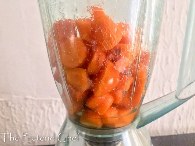 carrots in a blender for carrot orange juice