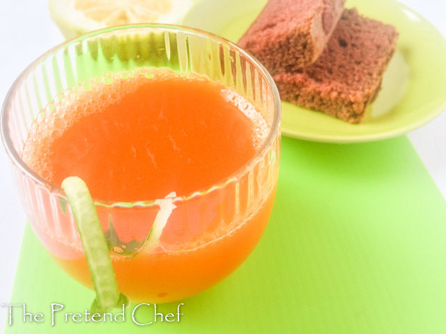 carrot orange drink with red velvet cake