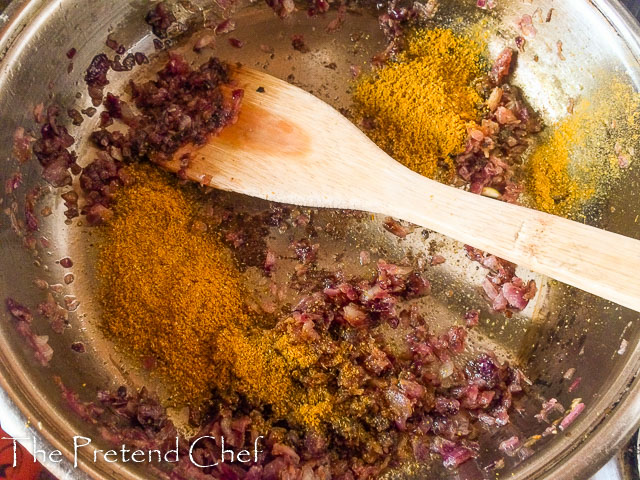 curry powder being fried for simple coconut curry sauce