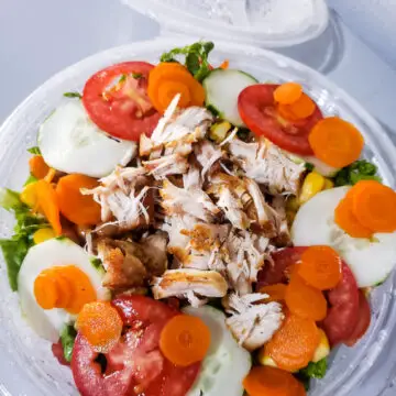 Healthy Chicken Salad with carrot coins