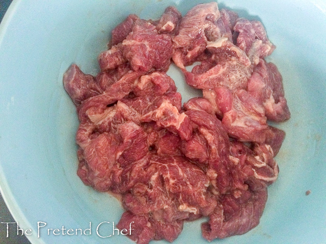 shredded beef in marinade for mongolian beef stir fry