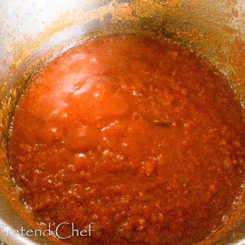 Fresh tomato sauce for spaghetti and meatballs in tomato sauce