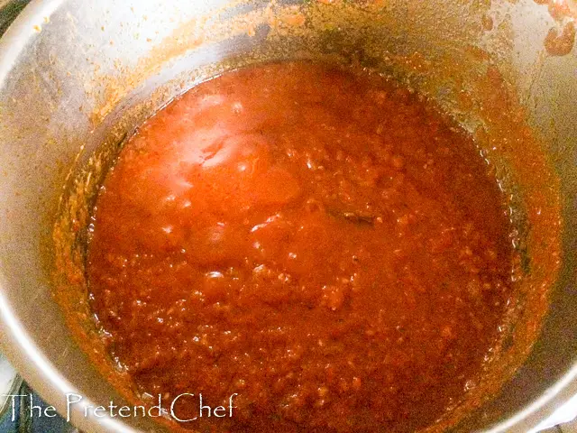 Fresh tomato sauce for spaghetti and meatballs in tomato sauce