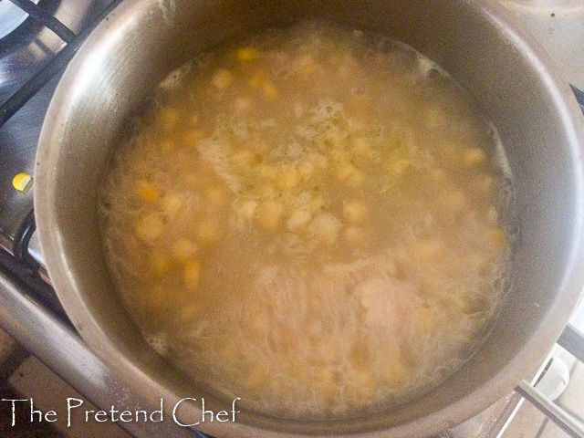 sweet corn added to sweet corn egg drop soup