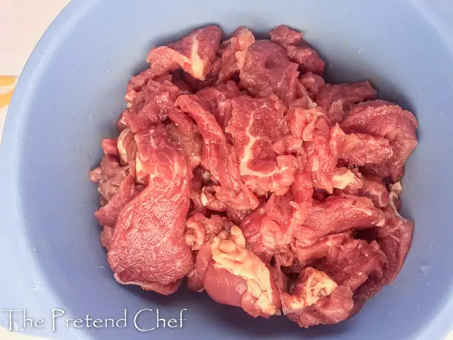 raw beef in a bowl for vegetable coconut rice
