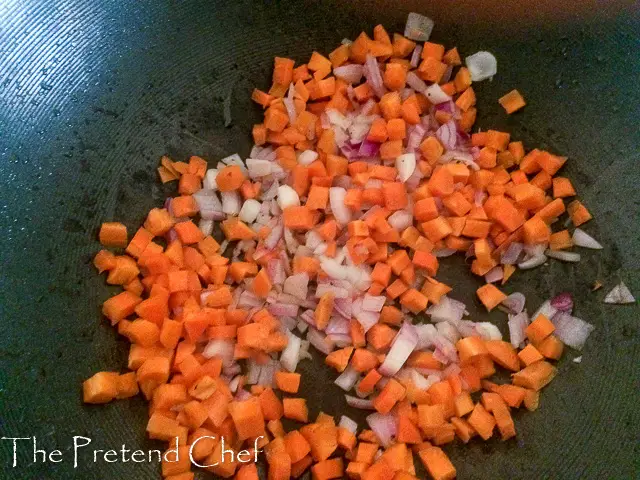 carrot and onions frying for Stir fry meat for vegetable coconut rice
