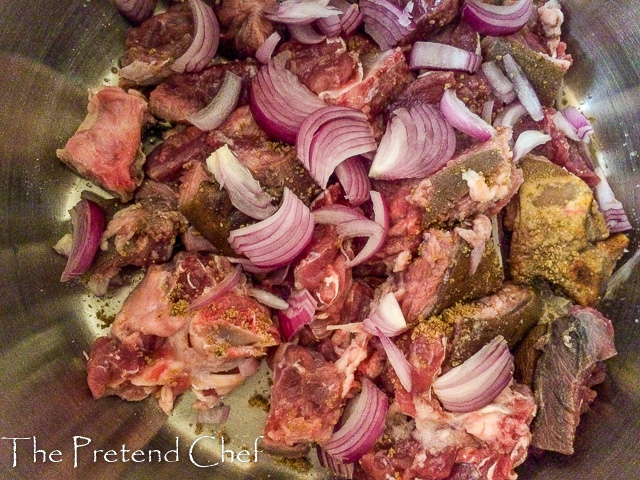 goat meat in a pot ready for cooking goat meat pepper soup