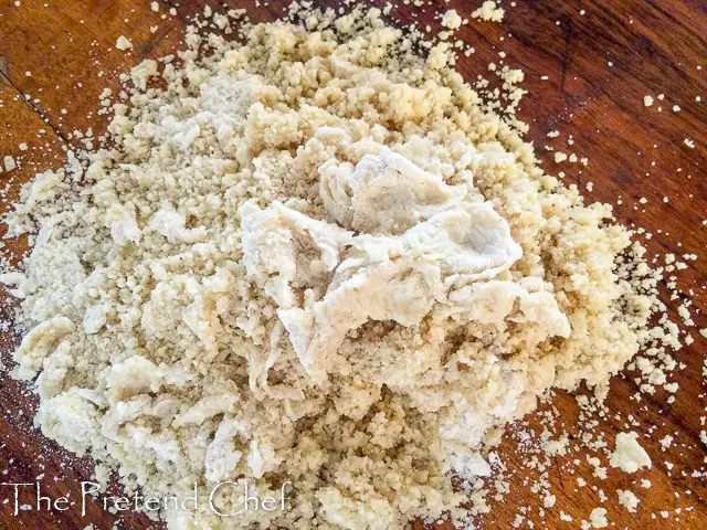 butter rubbed into flour for Easy pie dough