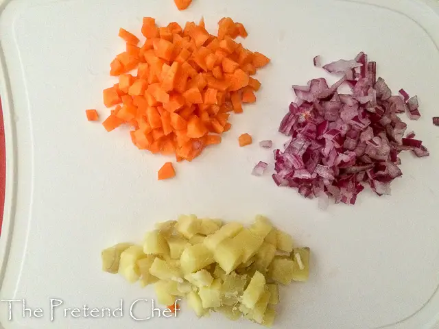 chopped vegetables for Nigerian fish pie