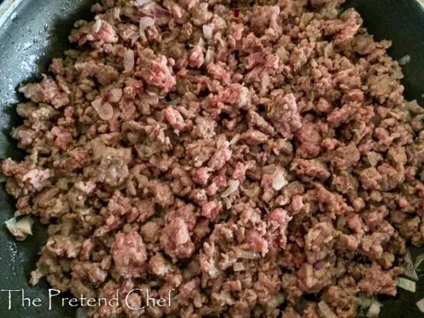 mince meat frying for Nigerian meat pie