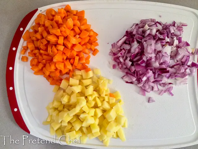 chopped vegetables for Nigerian meat pie