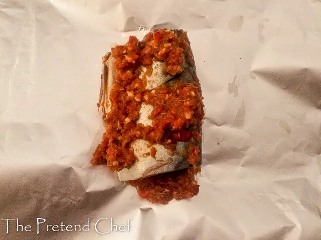 fish covered in pepper mix for Foil baked fish with vegetables