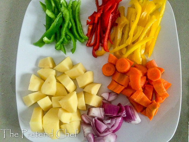 vegetables prepped for Foil baked fish with vegetables