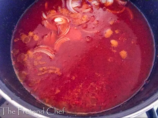 Spicy Cayenne Pepper Stew (Shombo Stew) in a pot