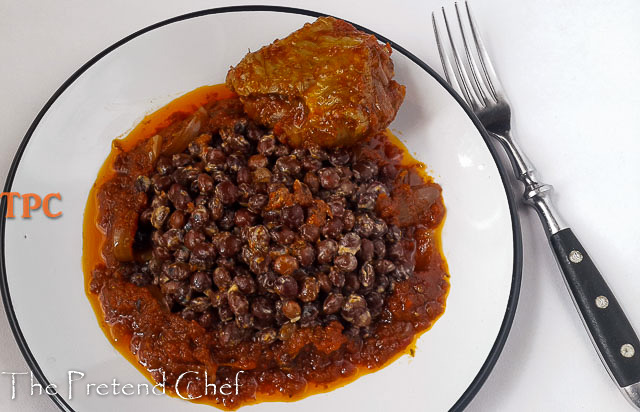 Pigeon pea in coconut milk served with Nigerian tomato stew