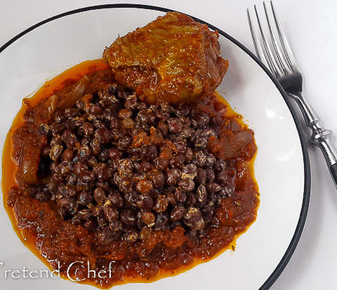 Pigeon pea in coconut milk served with Nigerian tomato stew