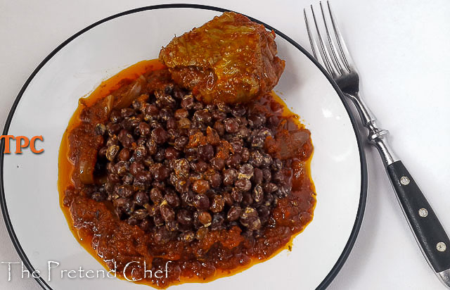 Pigeon pea in coconut milk served with Nigerian tomato stew