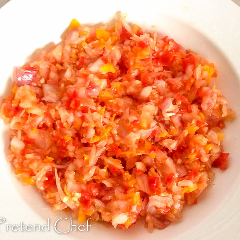 minced pepper, onions and tomato for Peppered Ponmo