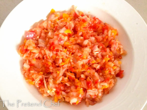 minced pepper, onions and tomato for Peppered Ponmo