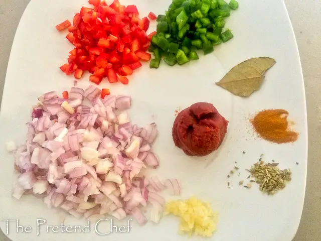 vegetables and spices for Minced beef empanada filling