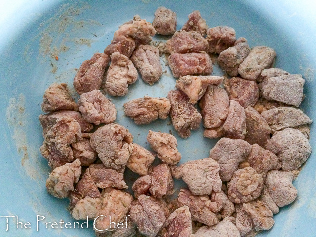 beef coated in seasoned flour for steak and kidney pie