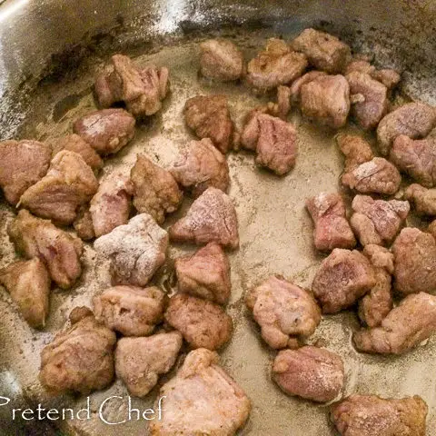 beef frying for steak and kidney pie