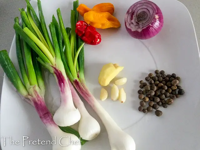 vegetables and spices for Jamaican jerk marinade