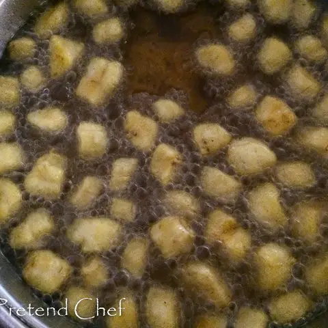 plantain cubes frying