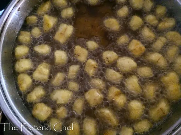 plantain cubes frying