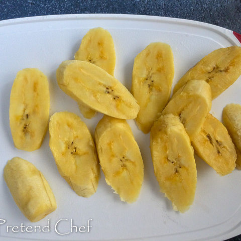 diagonal slices of plantain for Fried plantains recipe