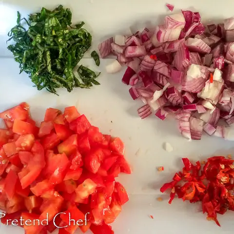 chopped ingredients for Nigerian Greens and beans
