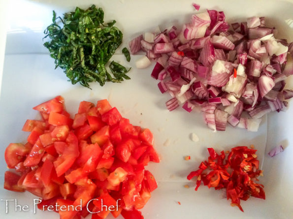 chopped ingredients for Nigerian Greens and beans