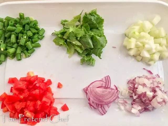 cut vegetables for Mixed Beans salad